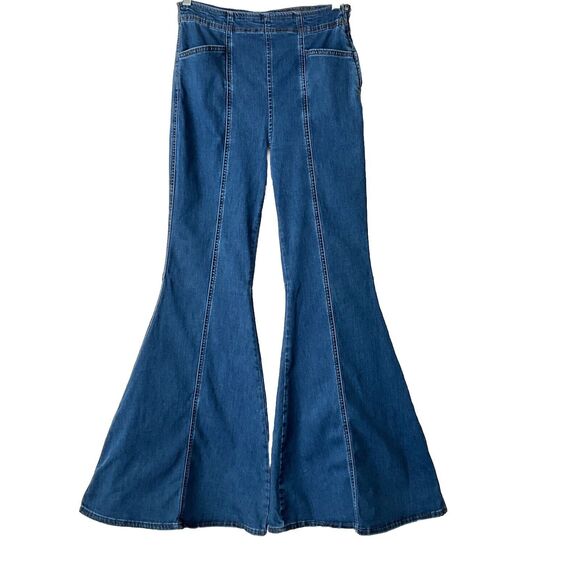 We The Free Jeans 30 Blue Flare Leg High Waist Denim FLAWED - Picture 2 of 12